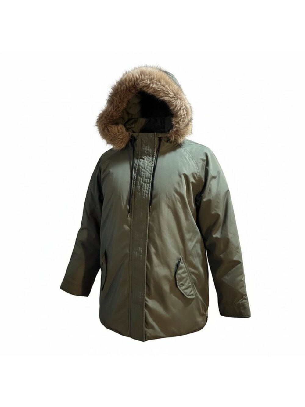 Old Navy Coat Womens X-Large Parka Fax Fur Trim Hood Zip Army Green